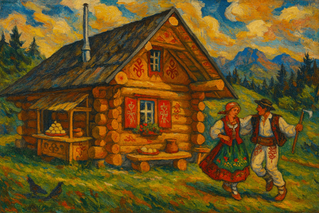 drewniane domy w ludowym folklorze góralskim