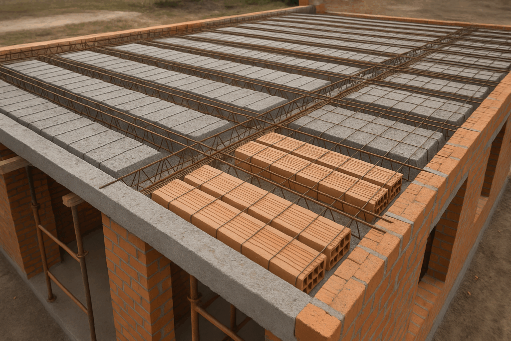 Strop gęstożebrowy w trakcie budowy domu
