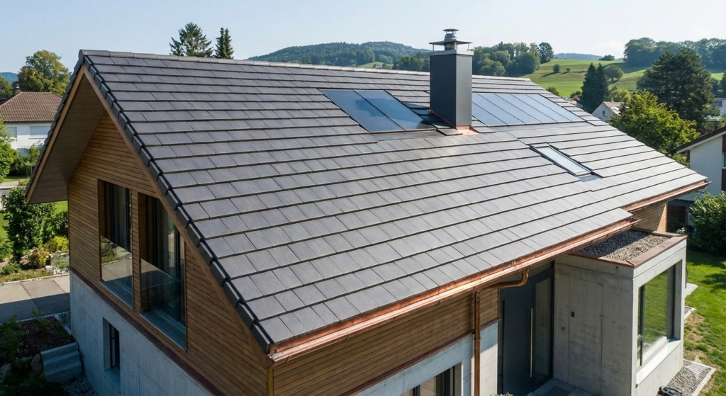 dachówki ceramiczne na nowoczesnym domu jednorodzinnym